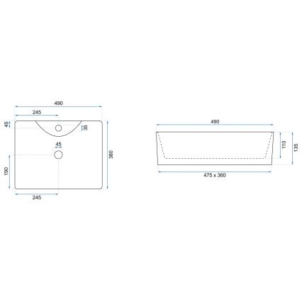 REA-U6524 - Tvättställ för bänkskiva KELLY 38x49 cm keramik/blank vit