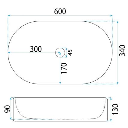 REA-U6526 - Tvättställ för bänkskiva VANDA 34x60 cm keramik/blank vit