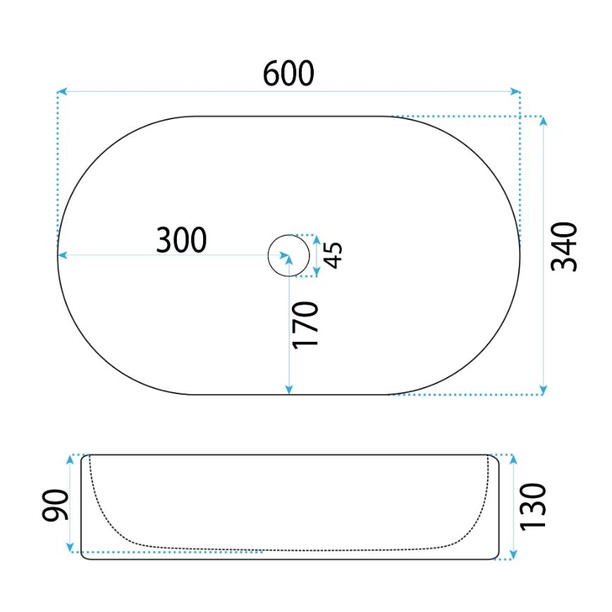 REA-U6526 - Tvättställ för bänkskiva VANDA 34x60 cm keramik/blank vit