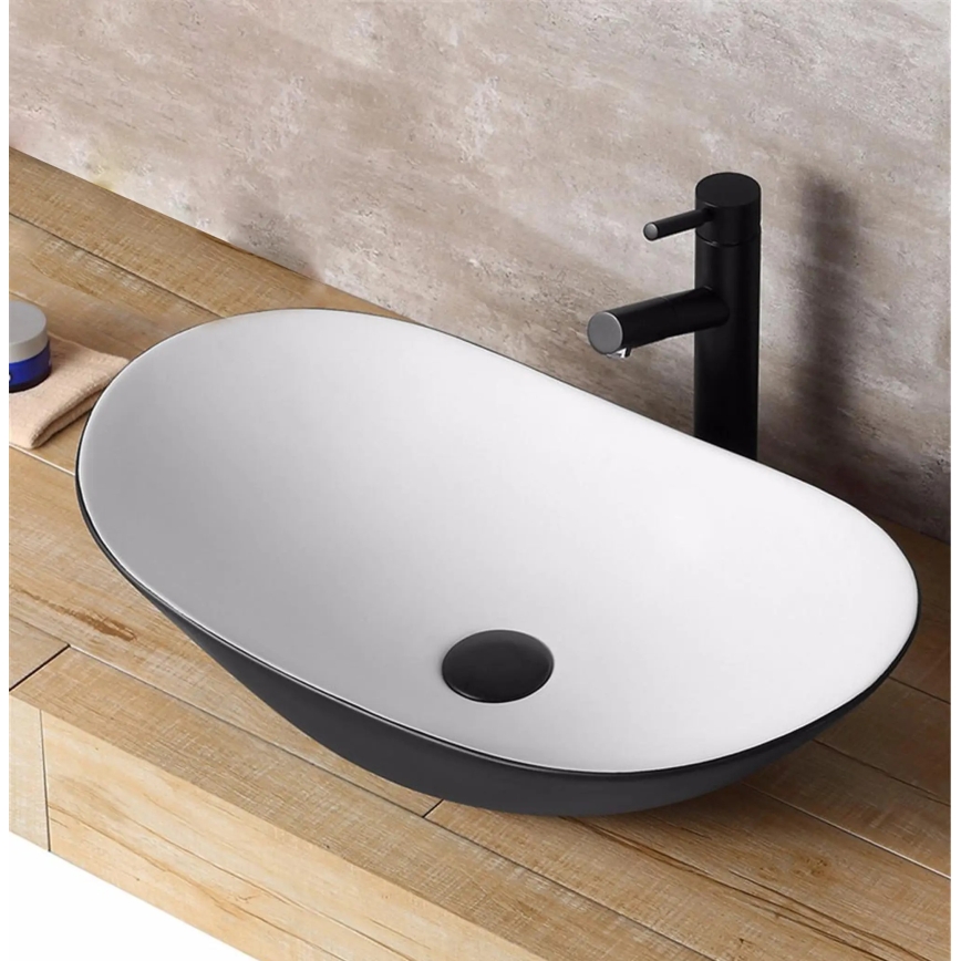 REA-U6600 - Tvättställ för bänkskiva ROYAL 36 x 62,5 cm keramik/vit/svart
