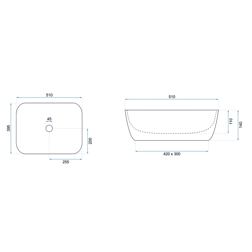 REA-U6616 - Påliggande tvättställ FREJA 39,5x51 cm keramik/vit