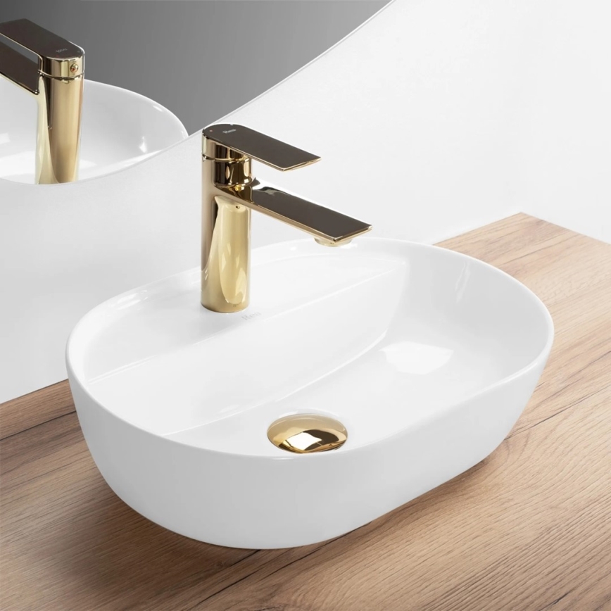 REA-U6617 - AURA handfat för bänkskiva 30 x 42 cm, keramik/blank vit