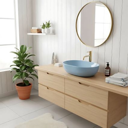 REA-U6620 - Tvättställ för bänkskiva LISA 35x49 cm keramik/blank blå