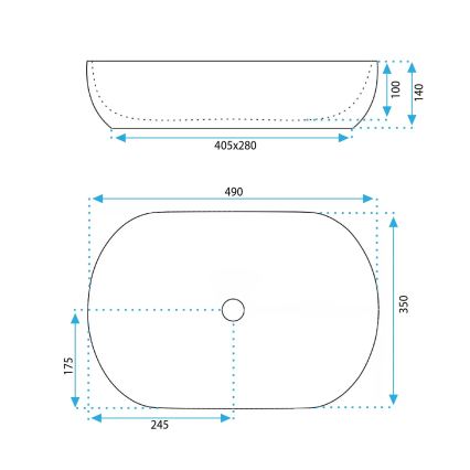 REA-U6620 - Tvättställ för bänkskiva LISA 35x49 cm keramik/blank blå