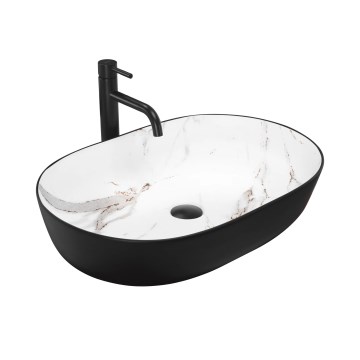 REA-U6625 - Tvättställ för bänkskiva CLEO 41x60,5 cm keramik/svart/vit/marmordekor