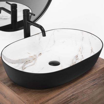 REA-U6625 - Tvättställ för bänkskiva CLEO 41x60,5 cm keramik/svart/vit/marmordekor