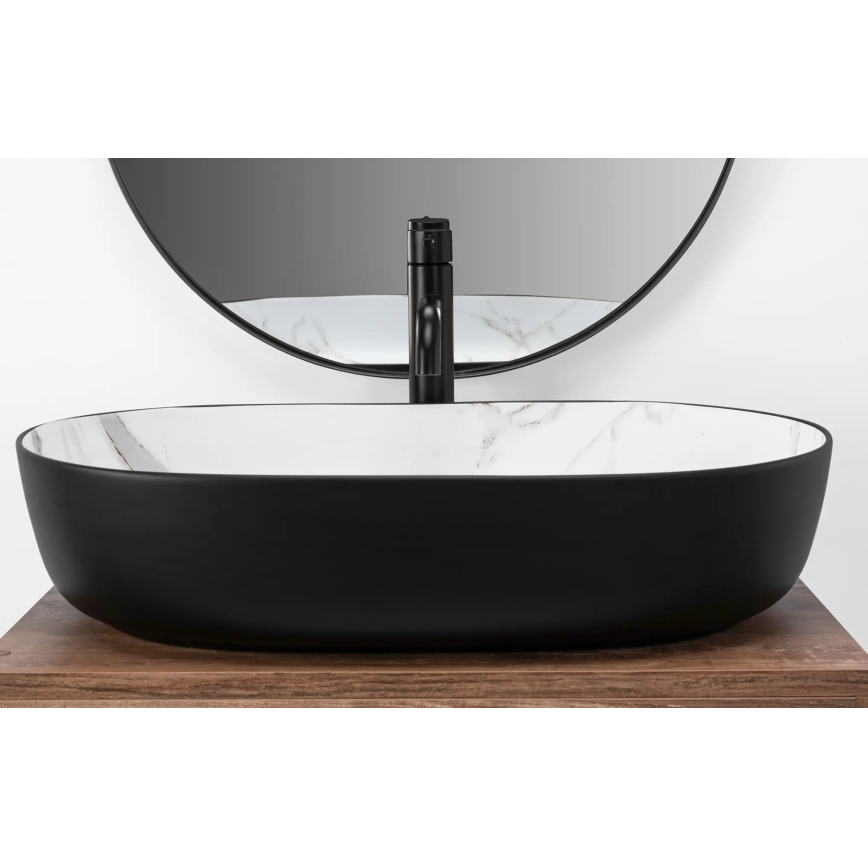 REA-U6625 - Tvättställ för bänkskiva CLEO 41x60,5 cm keramik/svart/vit/marmordekor