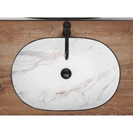 REA-U6625 - Tvättställ för bänkskiva CLEO 41x60,5 cm keramik/svart/vit/marmordekor