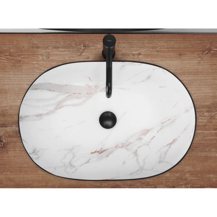 REA-U6625 - Tvättställ för bänkskiva CLEO 41x60,5 cm keramik/svart/vit/marmordekor