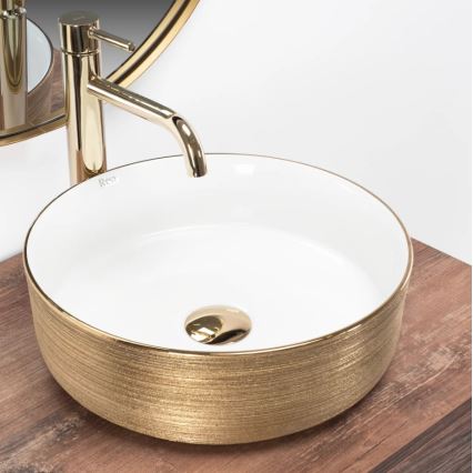 REA-U6630 - Tvättställ för bänkskiva SAMI Ø 36 cm, keramik/vit/borstad guld