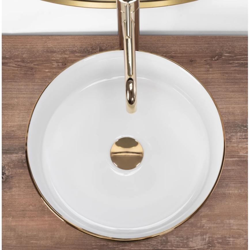 REA-U6630 - Tvättställ för bänkskiva SAMI Ø 36 cm, keramik/vit/borstad guld