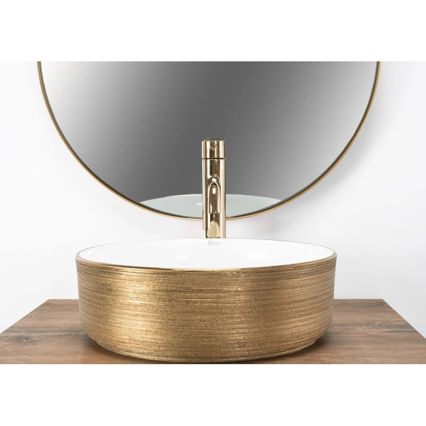 REA-U6630 - Tvättställ för bänkskiva SAMI Ø 36 cm, keramik/vit/borstad guld