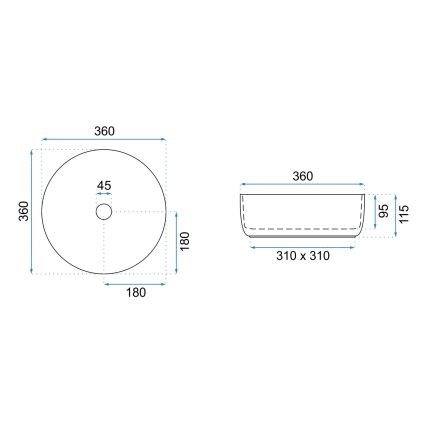 REA-U6630 - Tvättställ för bänkskiva SAMI Ø 36 cm, keramik/vit/borstad guld