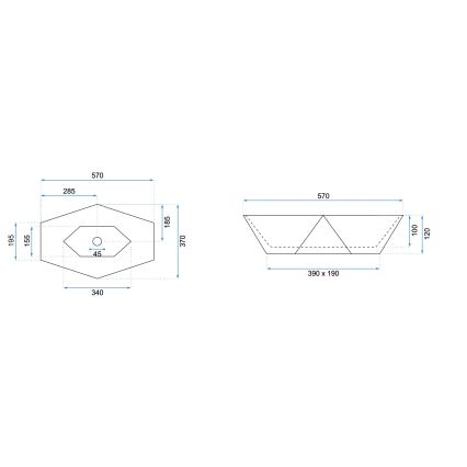 REA-U6643 - Tvättställ för bänkskiva VEGAS 37 x 57 cm, keramik, högblank vit