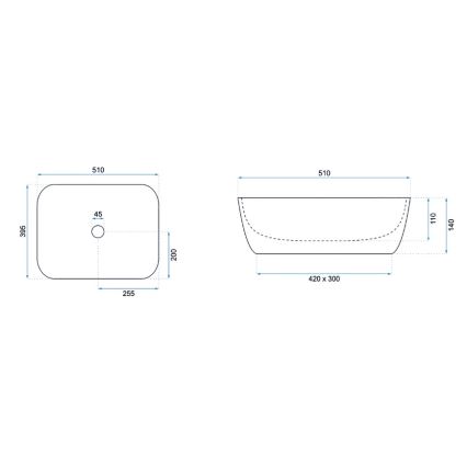 REA-U6647 - Tvättställ för bänkskiva FREJA 39,5x51 cm keramik/grå/marmordekor