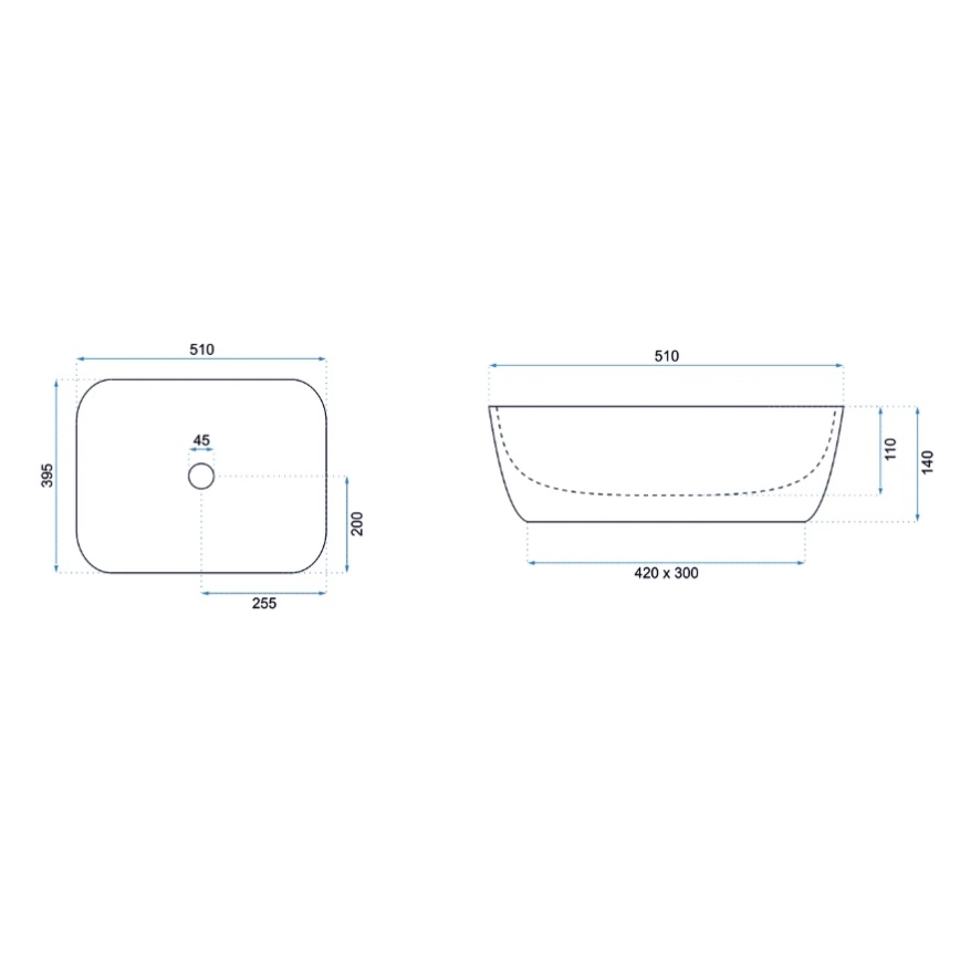 REA-U6647 - Tvättställ för bänkskiva FREJA 39,5x51 cm keramik/grå/marmordekor