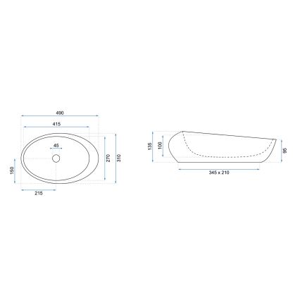 REA-U6650 - Tvättställ för bänkskiva ROXY 31x49 cm keramik/grå/marmordekor