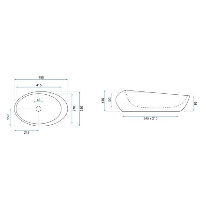 REA-U6651 - Tvättställ för bänkskiva ROXY 31x49 cm keramik/grå/stenimitation