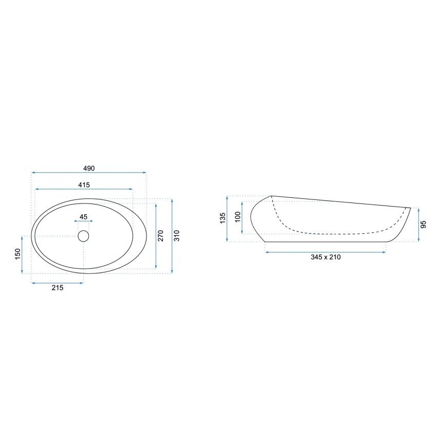 REA-U6651 - Tvättställ för bänkskiva ROXY 31x49 cm keramik/grå/stenimitation