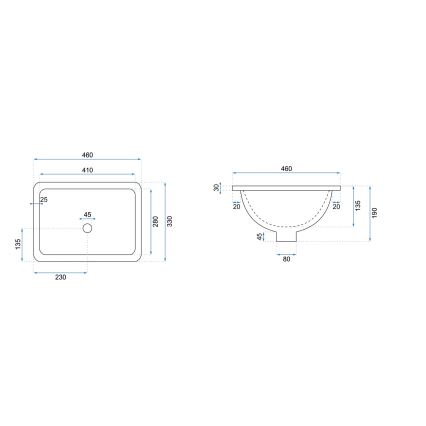 REA-U6653 - Infällt tvättställ ADELA 33x46 cm keramik/högblank vit