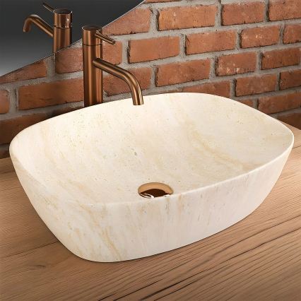 REA-U6689 - Tvättställ för bänkskiva FREJA 39,5x51 cm keramik/beige/stensimitation