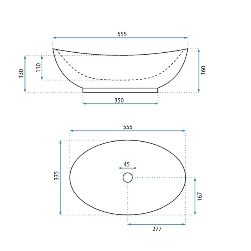 REA-U6801 - Tvättställ för bänkskiva KATE 33,5 x 55,5 cm keramik/blank vit