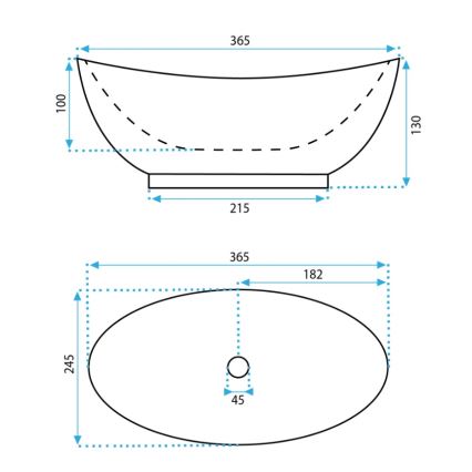 REA-U6803 - Tvättställ för bänkskiva KATE 24,5x36,5 cm, keramik/blank vit