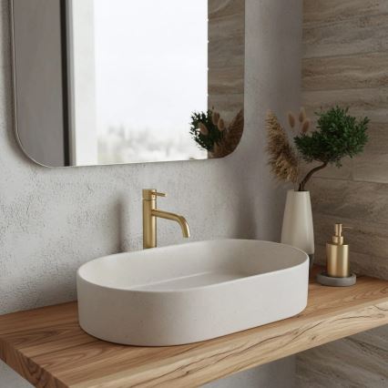 REA-U7341 - Tvättställ för bänkskiva NADIA 38,5x61 cm keramik/krämfärgad