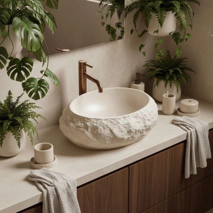 REA-U7347 - Tvättställ för bänkskiva MIKA 38x50 cm beige/stenimitation