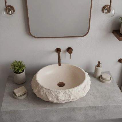 REA-U7347 - Tvättställ för bänkskiva MIKA 38x50 cm beige/stenimitation