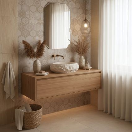 REA-U7347 - Tvättställ för bänkskiva MIKA 38x50 cm beige/stenimitation