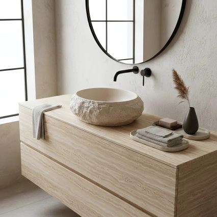 REA-U7347 - Tvättställ för bänkskiva MIKA 38x50 cm beige/stenimitation