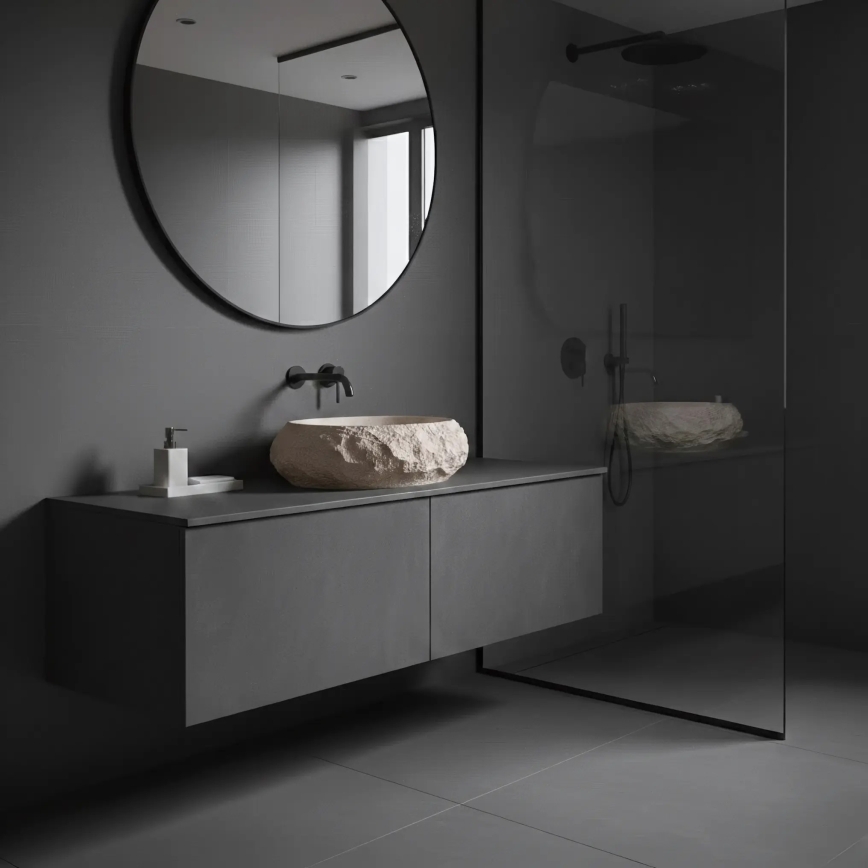 REA-U7347 - Tvättställ för bänkskiva MIKA 38x50 cm beige/stenimitation