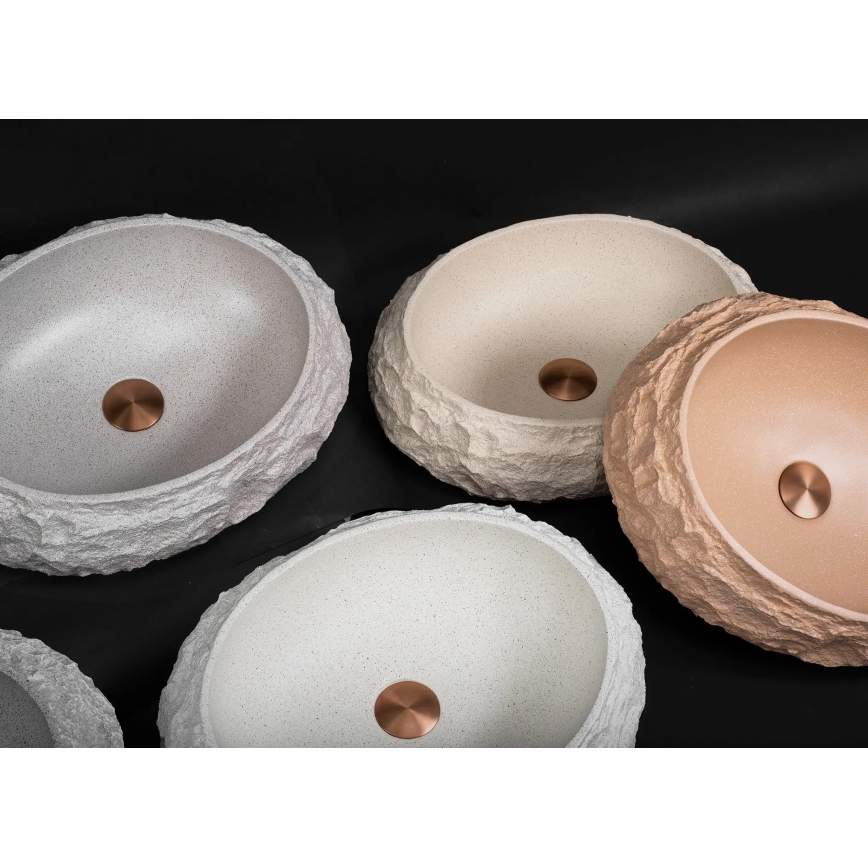 REA-U7347 - Tvättställ för bänkskiva MIKA 38x50 cm beige/stenimitation
