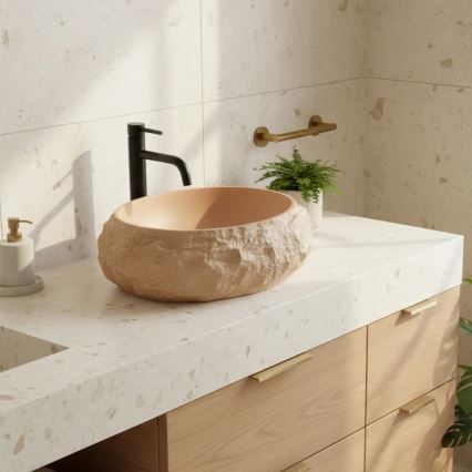 REA-U7348 - Handfat för bänkskiva MIKA 38x50 cm orange/beige i steneffekt