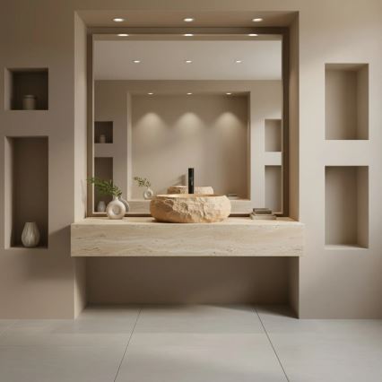 REA-U7348 - Handfat för bänkskiva MIKA 38x50 cm orange/beige i steneffekt