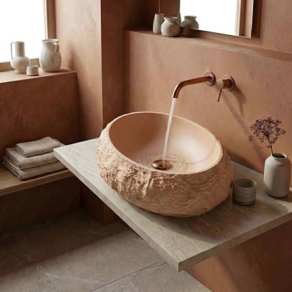 REA-U7348 - Handfat för bänkskiva MIKA 38x50 cm orange/beige i steneffekt