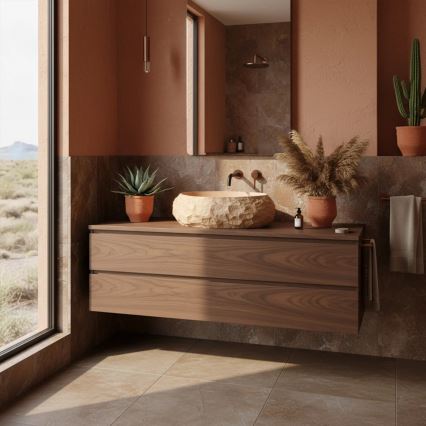 REA-U7348 - Handfat för bänkskiva MIKA 38x50 cm orange/beige i steneffekt