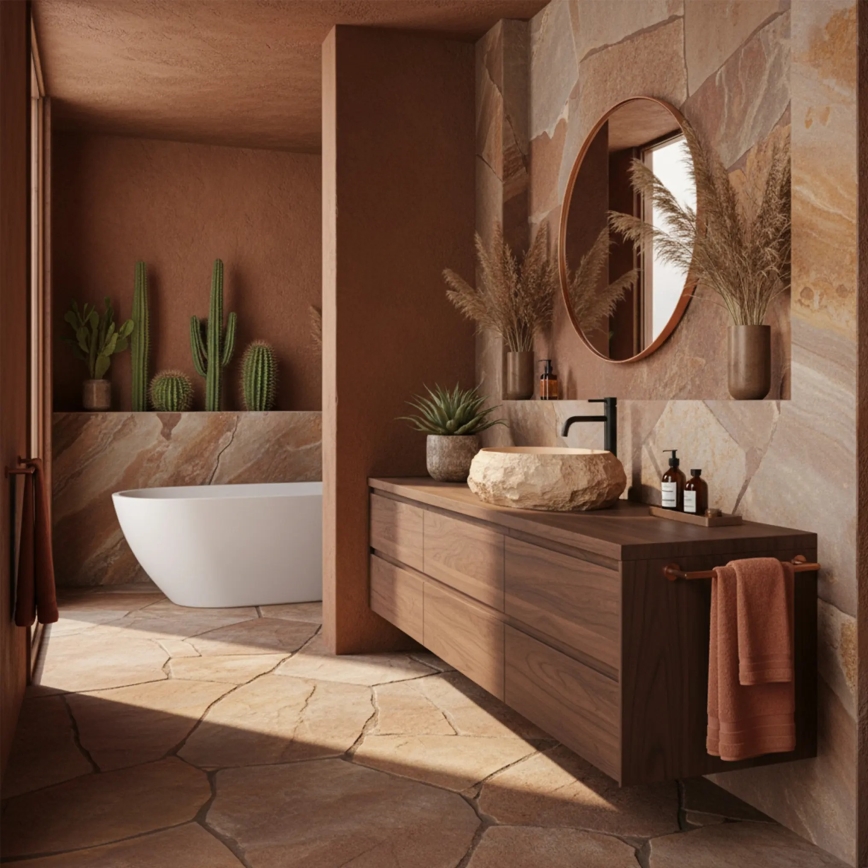 REA-U7348 - Handfat för bänkskiva MIKA 38x50 cm orange/beige i steneffekt