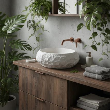 REA-U7350 - Handfat för bänkskiva MIKA 38x50 cm vit/stenimitation