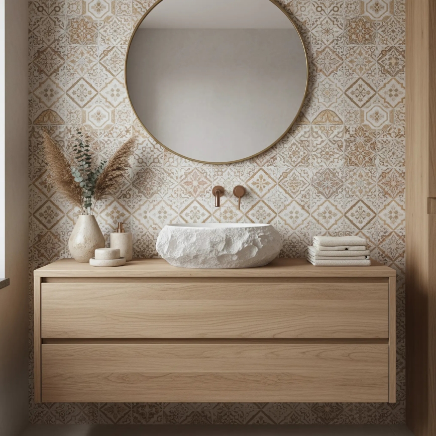 REA-U7350 - Handfat för bänkskiva MIKA 38x50 cm vit/stenimitation