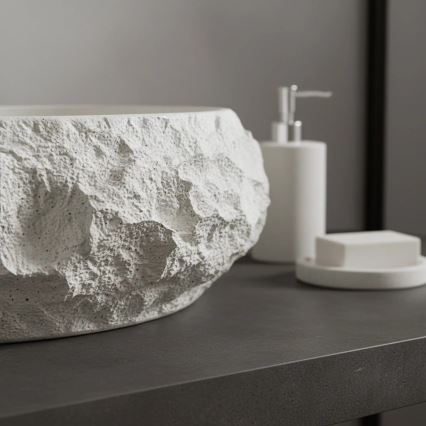 REA-U7350 - Handfat för bänkskiva MIKA 38x50 cm vit/stenimitation