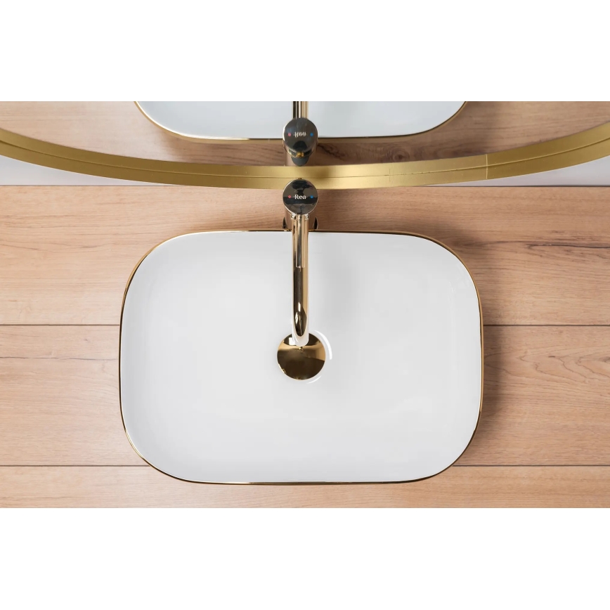 REA-U7422 - Tvättställ för bänkskiva BELINDA 33x46,5 cm keramik/vit/guld