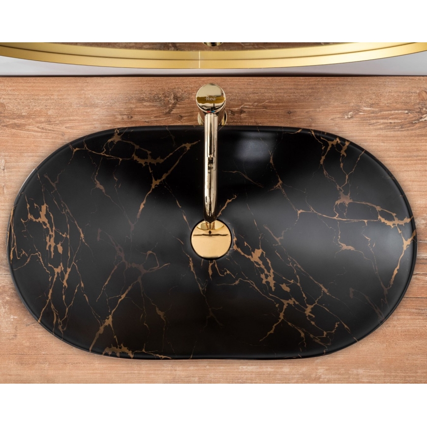 REA-U7478 - Tvättställ för bänkskiva ROYAL 36x62 cm keramik/svart/marmordekor