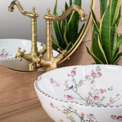 REA-U7504 - Tvättställ för bänkskiva FELICIA Ø 42,5 cm keramik/blommönster