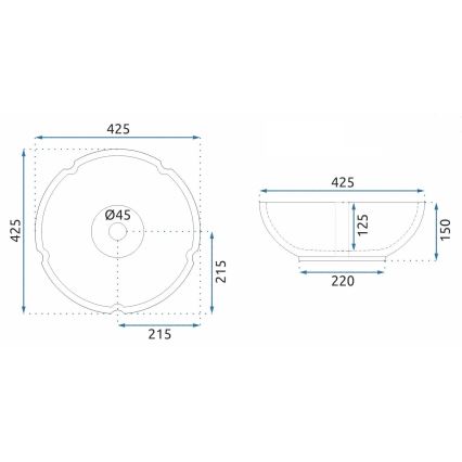 REA-U7504 - Tvättställ för bänkskiva FELICIA Ø 42,5 cm keramik/blommönster