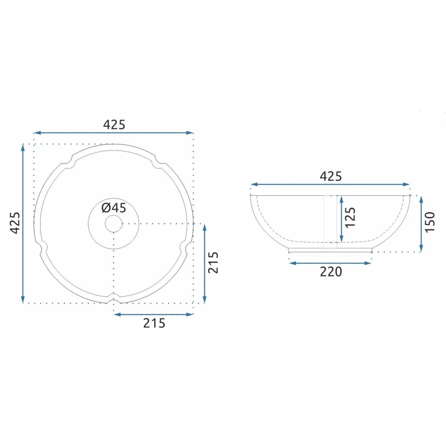 REA-U7504 - Tvättställ för bänkskiva FELICIA Ø 42,5 cm keramik/blommönster