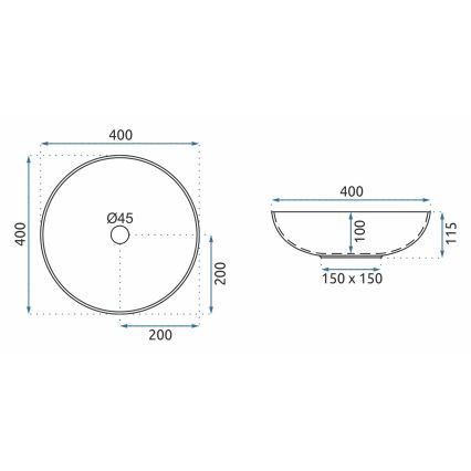 REA-U8002 - ARTE 40 cm ovanpåliggande tvättställ i keramik, vitt/svart