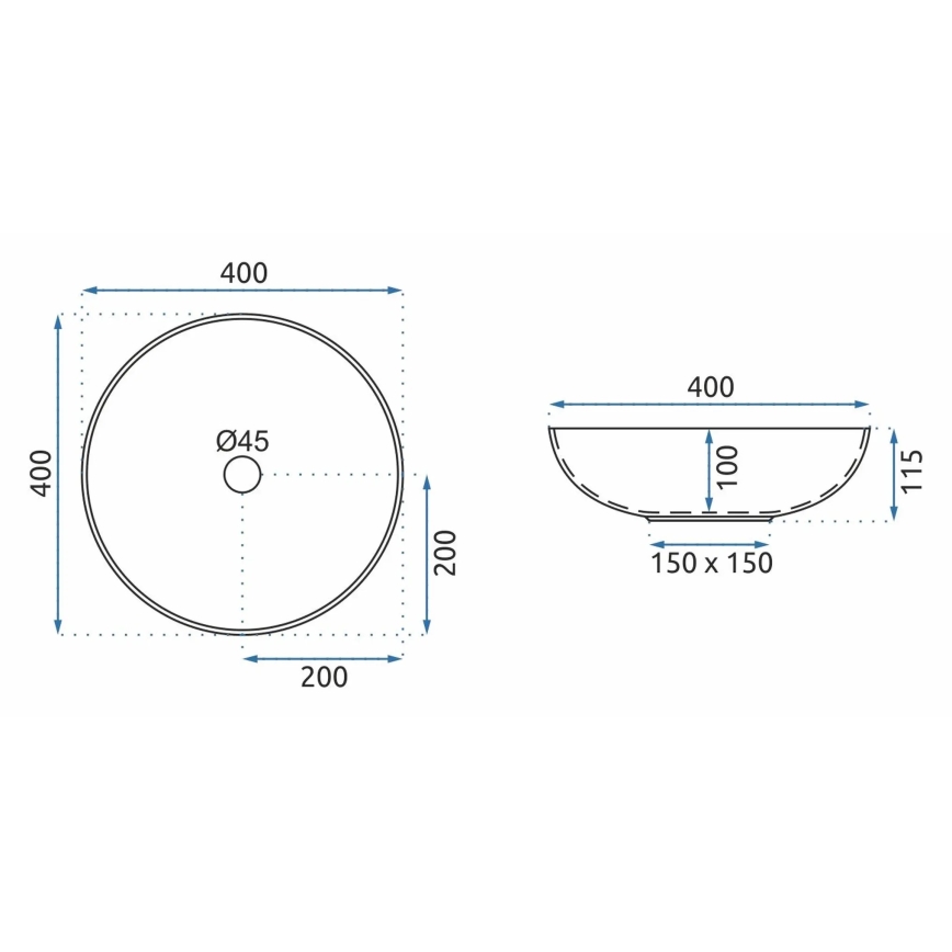 REA-U8002 - ARTE 40 cm ovanpåliggande tvättställ i keramik, vitt/svart