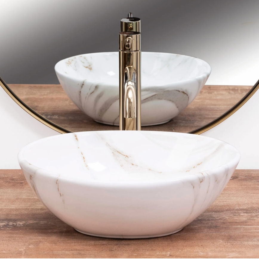 REA-U8014 - Tvättställ för bänkskiva SOFIA MINI 27x34 cm keramik/marmordekor